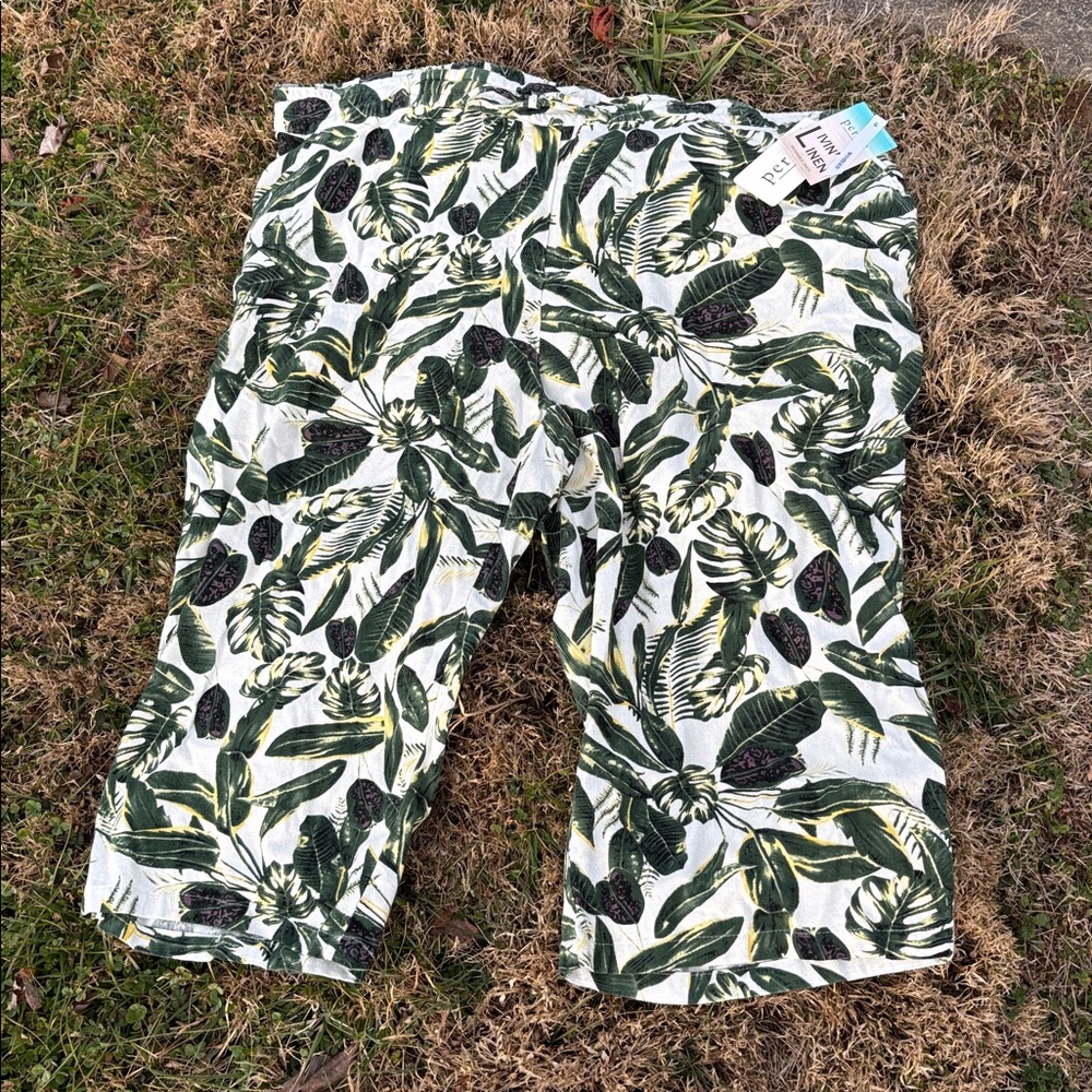 NWT Per Se Tropical Leaves Washable Rayon Linen Blend Capris Cropped Pants 3X 1X - Picture 8 of 16